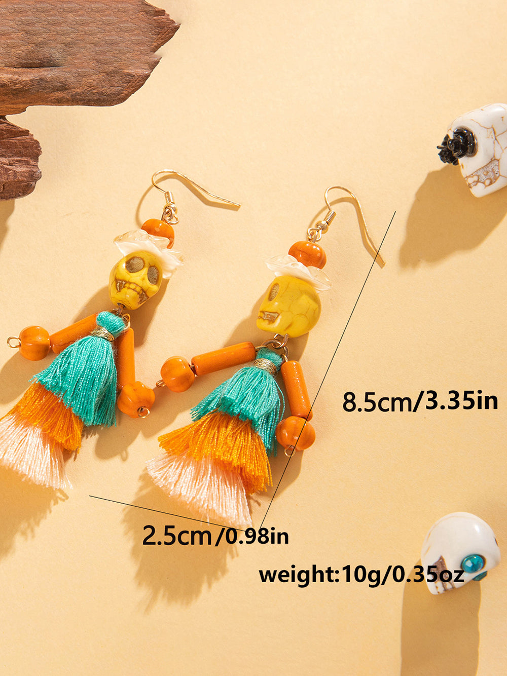 Halloween Skull Tassel Beaded Earrings