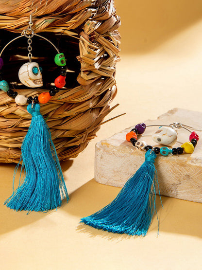 Halloween Skull Tassel Beaded Earrings