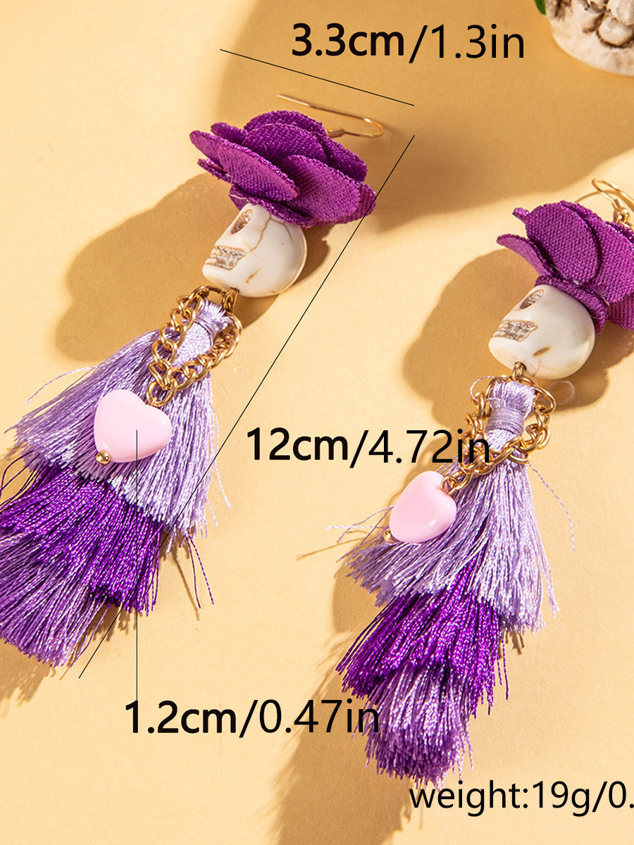 Halloween Skull Tassel Beaded Earrings