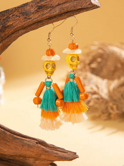 Halloween Skull Tassel Beaded Earrings