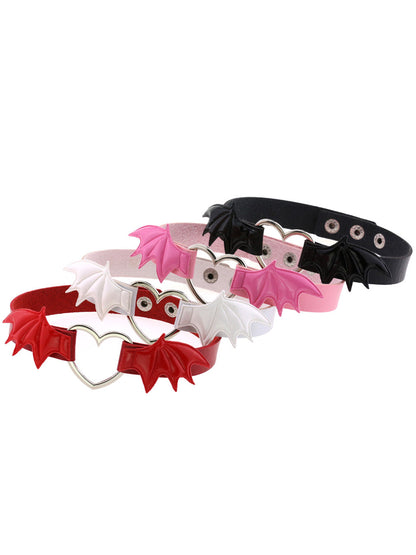 Gothic Punk Bat Wings Heart Leather Choker