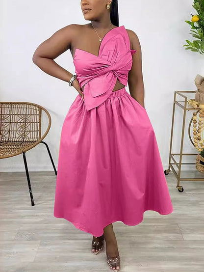 One-Shoulder Ruched Petal Cutout Dress