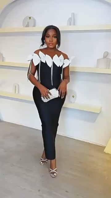 Sleeveless Bowknot Crystal Chain Slit Maxi Dress