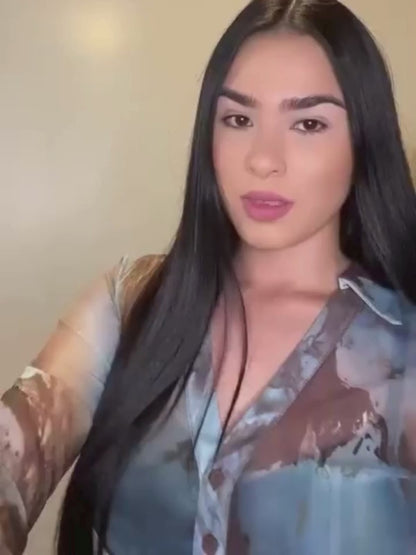 Two Piece Mesh Print Shirt Pants Set