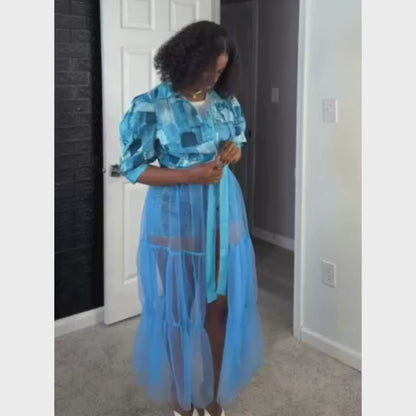 Mesh Patchwork Shirt Dress