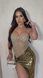 High Slit Asymmetrical Rhinestone Dress