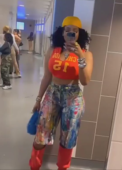 Multicolor Artistic Pocket Denim Shorts