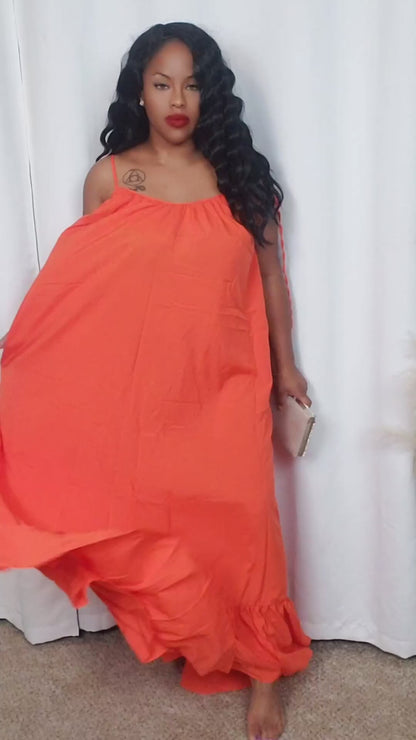 Vestidos largos con vuelo en la playa con volantes y tirantes finos de talla grande