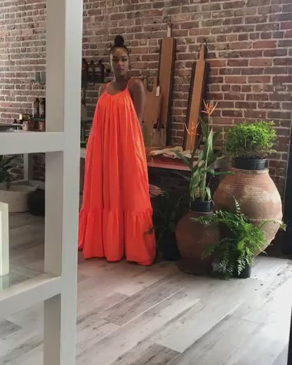 Vestidos largos con vuelo en la playa con volantes y tirantes finos de talla grande