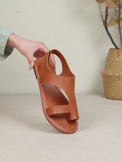 Sandalias planas con anilla en el dedo del pie de cuero PU 