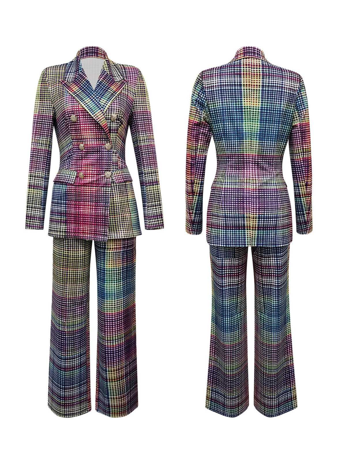 Plaid Long Sleeve Blazer Pants Suit