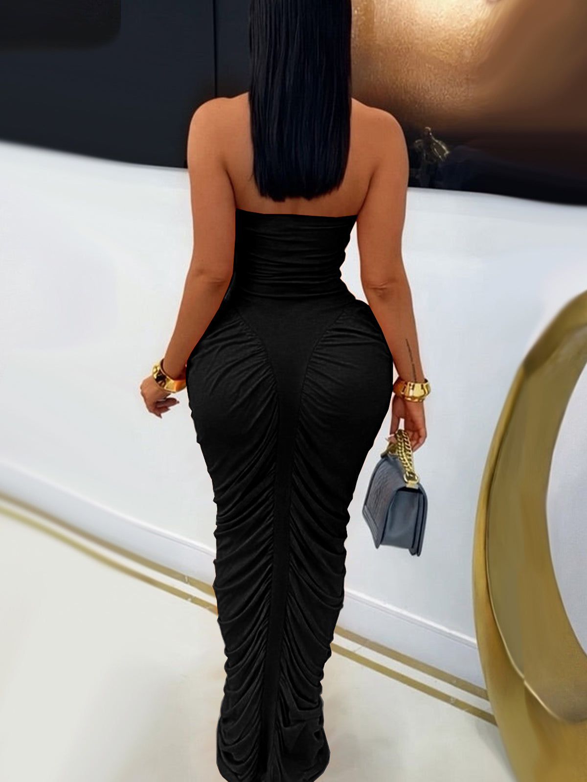 Strapless Ruched Maxi Dress