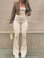 Off Shoulder Solid Color Flare Jumpsuits