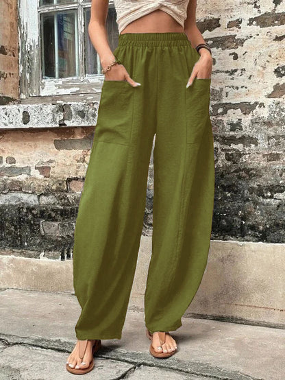 High Waisted Straight Leg Pants with Pockets