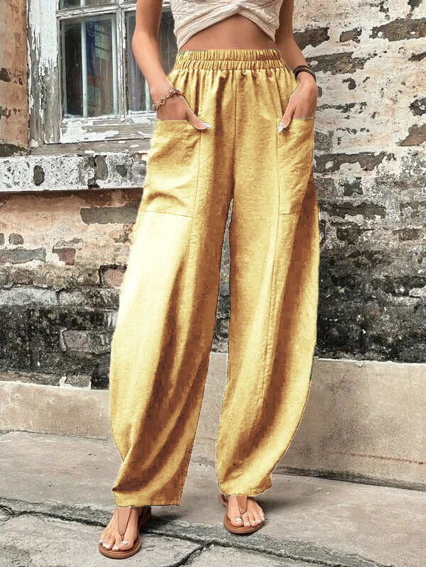 High Waisted Straight Leg Pants with Pockets
