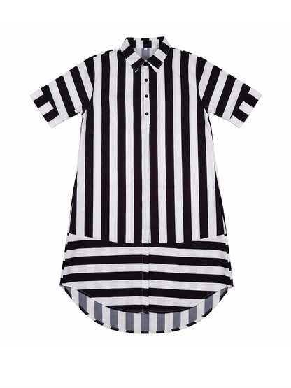 Striped Lapel Shirt Dress