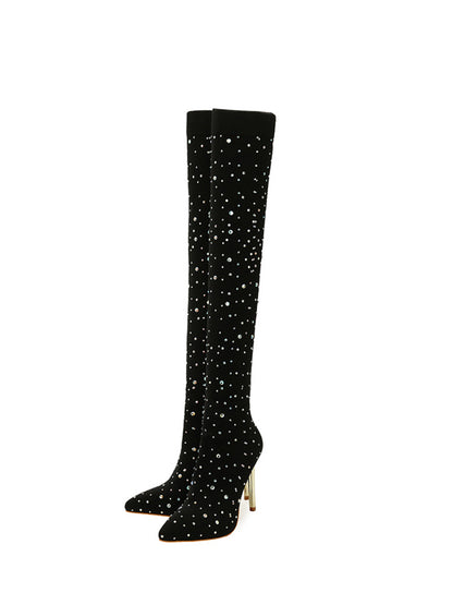 Rhinestone Embellished Stretch Mesh Boots