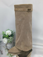 Metal Buckle Pointed Toe Knee High Boots