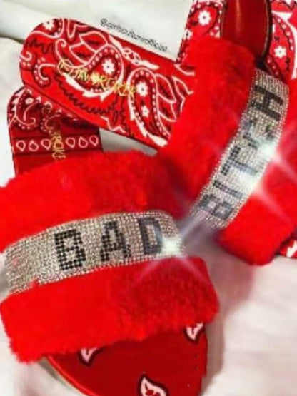 Fuzzy Letter Rhinestone Slides