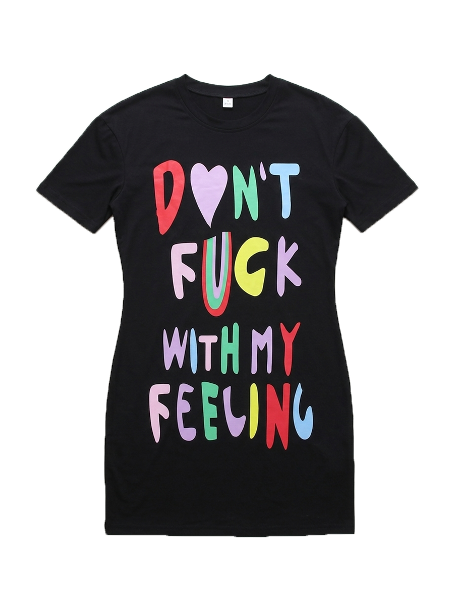 Colorblock Letter Print T Shirt Mini Dress