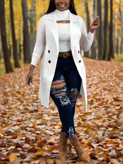 Chaquetas tipo chaleco con botones sin mangas y solapa de color liso