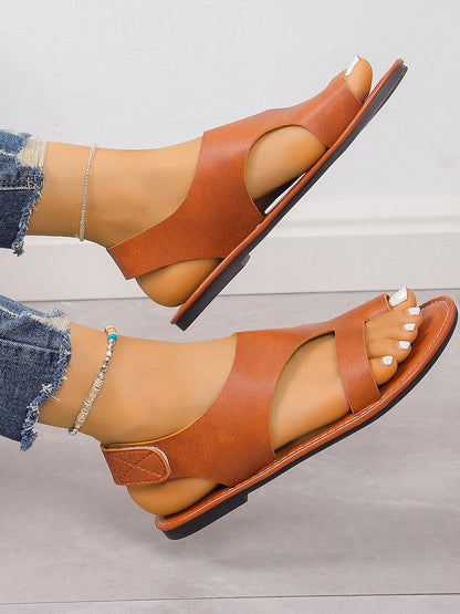 Sandalias planas con anilla en el dedo del pie de cuero PU 