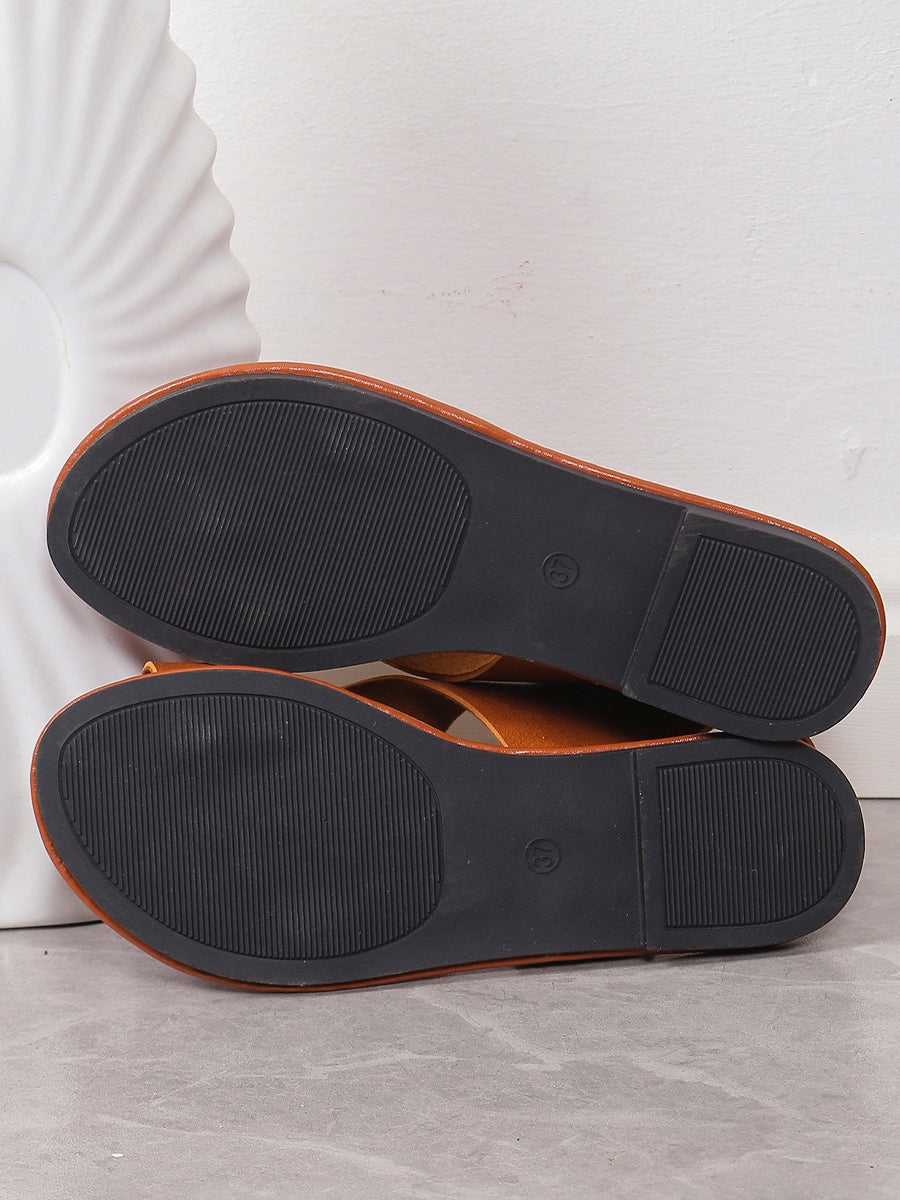 Sandalias planas con anilla en el dedo del pie de cuero PU 