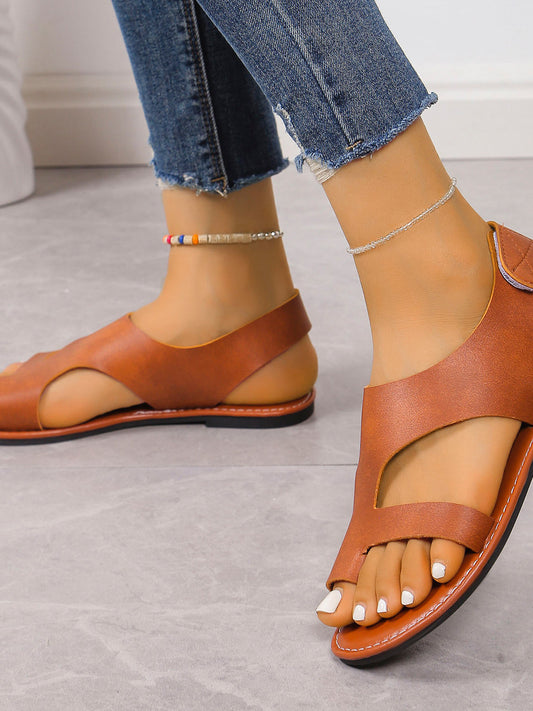 PU Leather Flat Toe-Ring Sandal