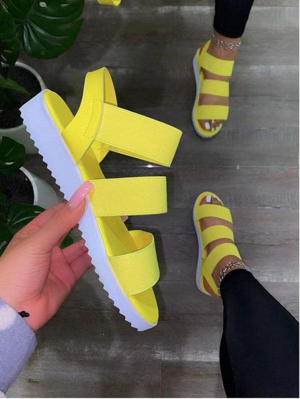 Elastic Band Solid Color Flat Beach Sandals