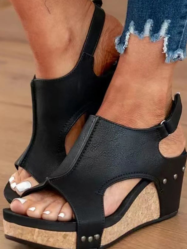 Peep Toe Studded Wedge Roman Sandals