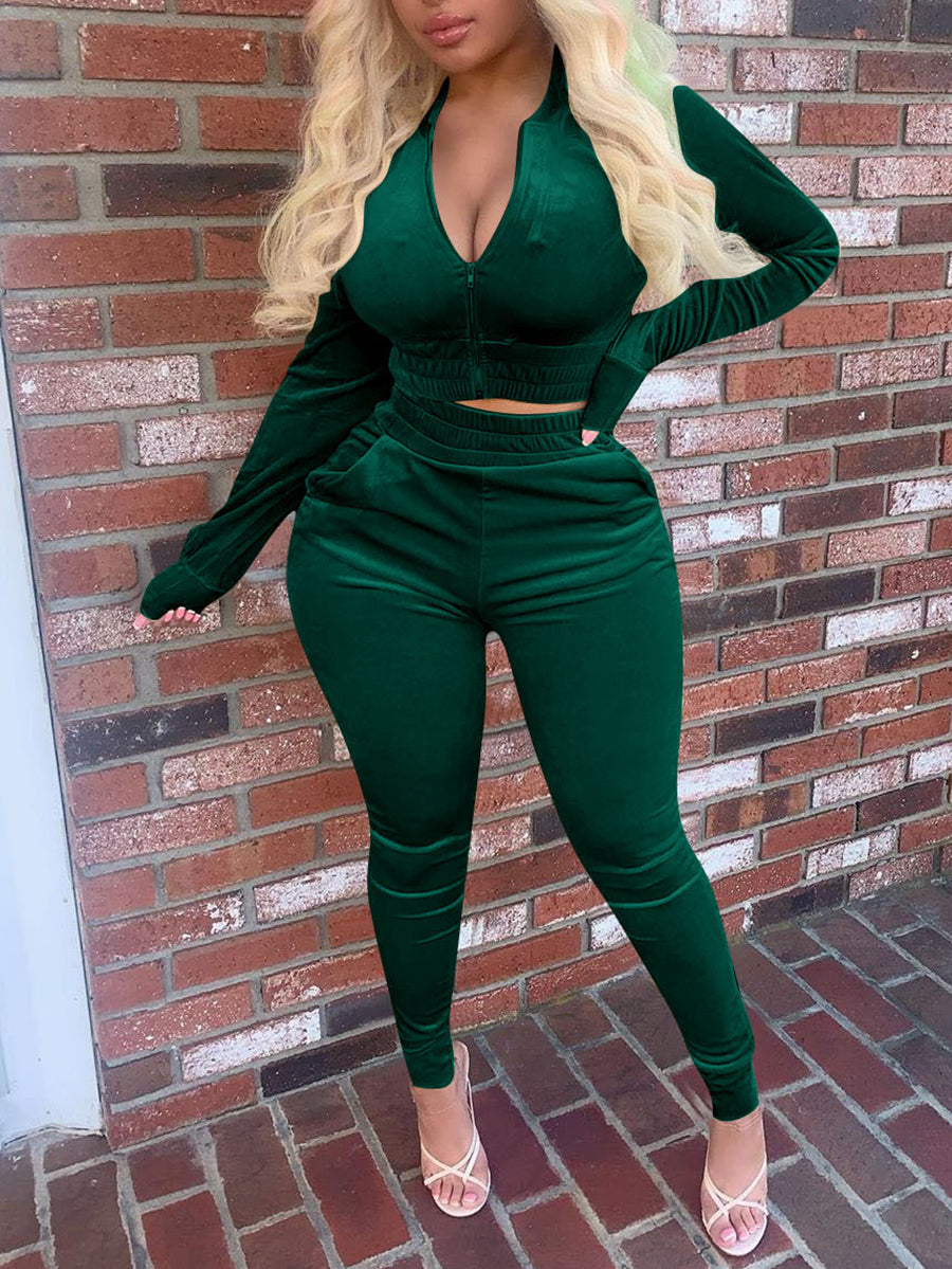 Two Pieces Zipper Jacket  Jogger Pants