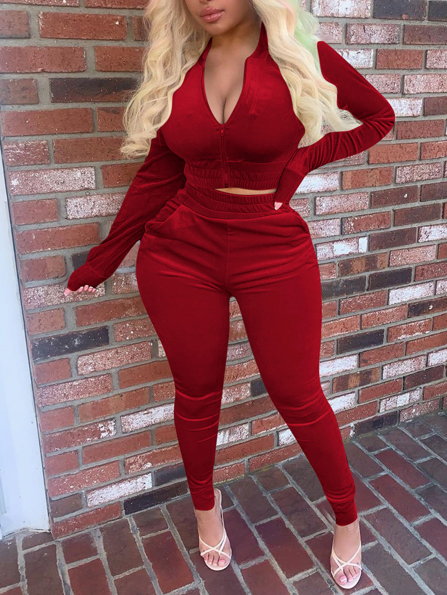 Two Pieces Zipper Jacket  Jogger Pants