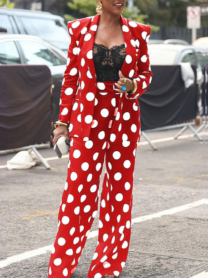 Two-Piece Polka Dot Print Pants Set with Belt