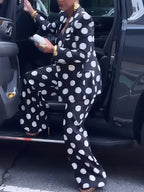 Conjuntos de pantalones de dos piezas con estampado de lunares y cinturón 