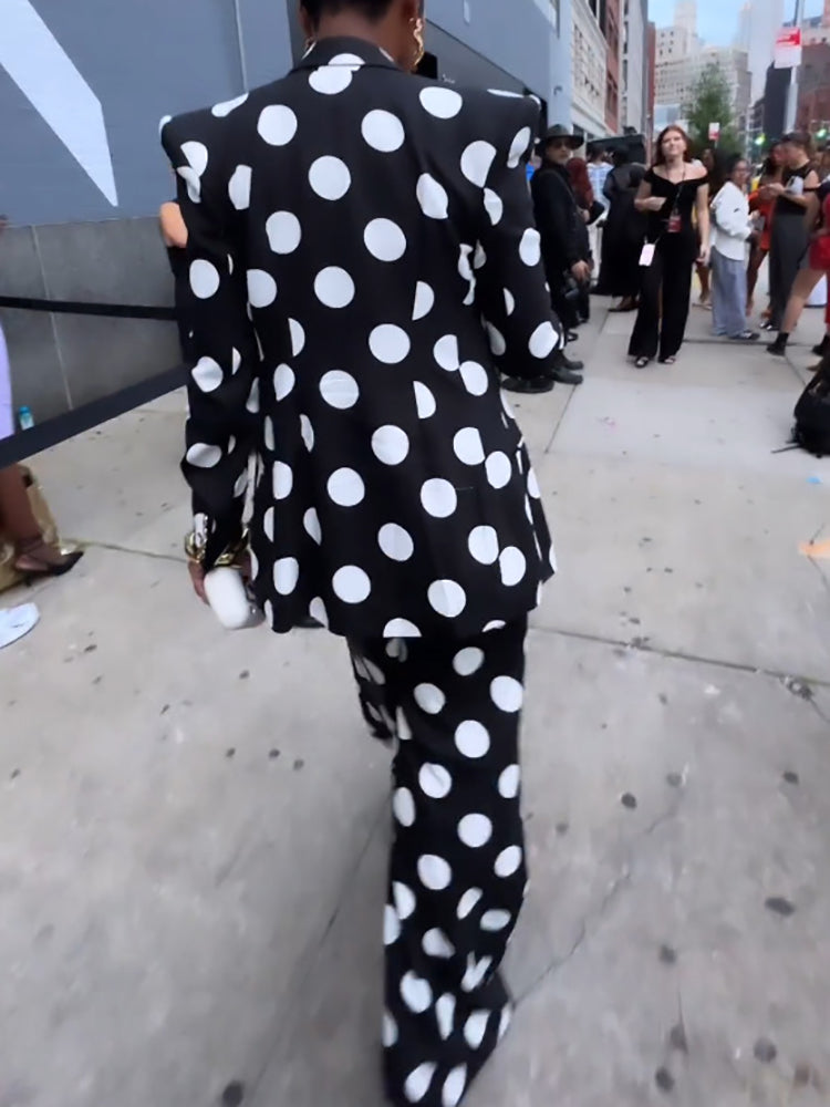 Two-Piece Polka Dot Print Pants Set with Belt