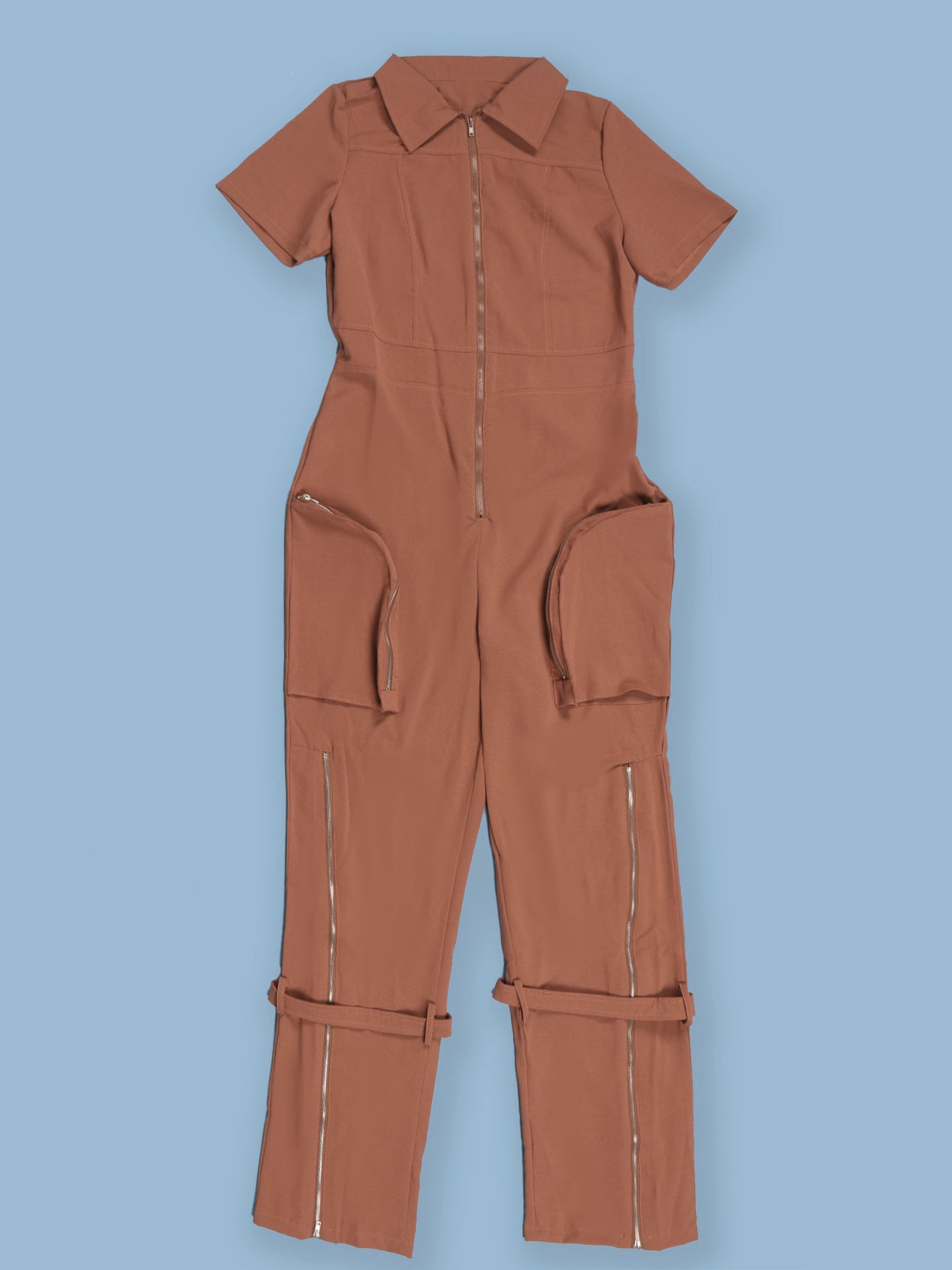 Monos de pierna ancha con bolsillo con cremallera y manga corta 