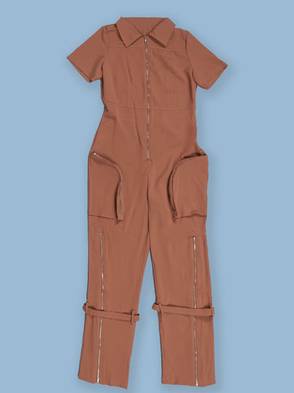 Monos de pierna ancha con bolsillo con cremallera y manga corta 