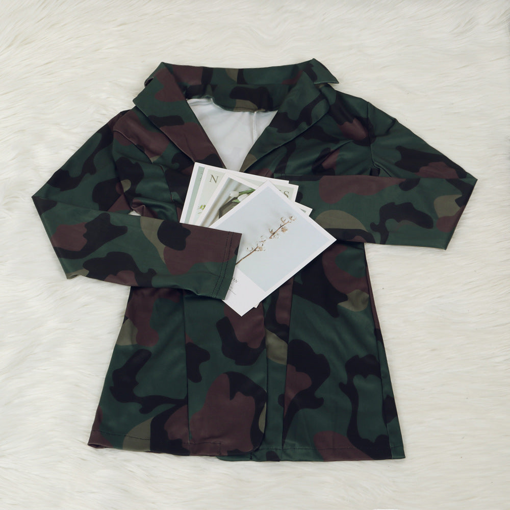 Conjuntos de chaqueta estampada de dos piezas y medias altas sin pies