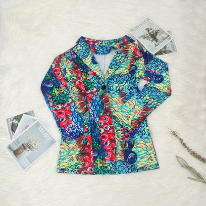 Conjuntos de chaqueta estampada de dos piezas y medias altas sin pies