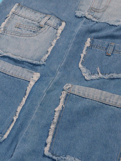 Multiple Pockets Denim Utility Jumpsuit