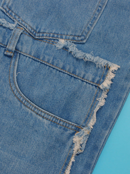 Multiple Pockets Denim Utility Jumpsuit