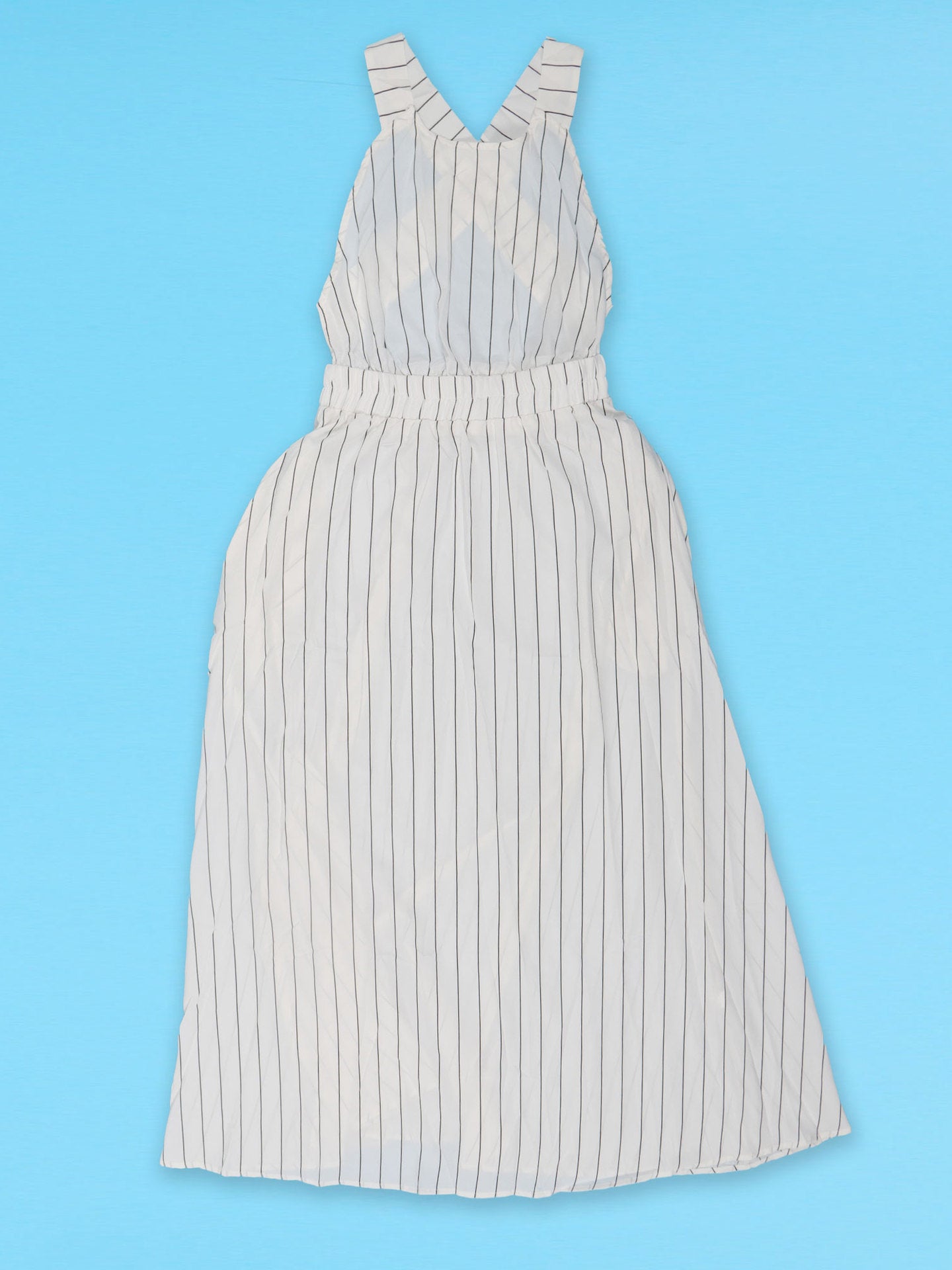 Striped Cross Strap Backless Flare Dress