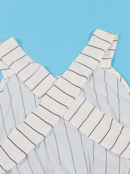 Striped Cross Strap Backless Flare Dress