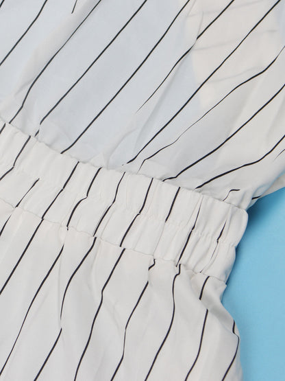 Striped Cross Strap Backless Flare Dress