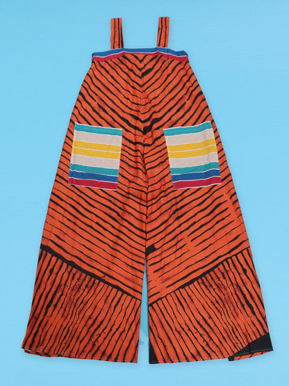 Mono de pierna ancha con bolsillos y estampado de tirantes 