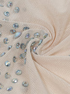 Monos cortos con cremallera y patchwork de malla de diamantes de imitación暂时缺货
