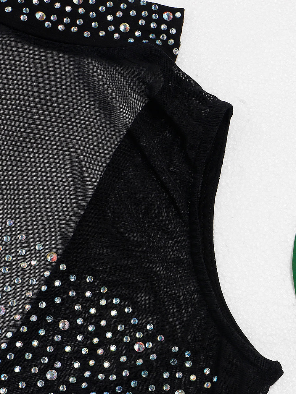 Rhinestone Mesh Patchwork Zip Up Short Jumpsuit