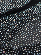 Monos cortos con cremallera y patchwork de malla de diamantes de imitación暂时缺货