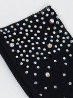 Monos cortos con cremallera y patchwork de malla de diamantes de imitación暂时缺货