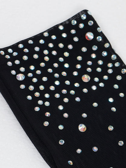 Rhinestone Mesh Patchwork Zip Up Short Jumpsuit